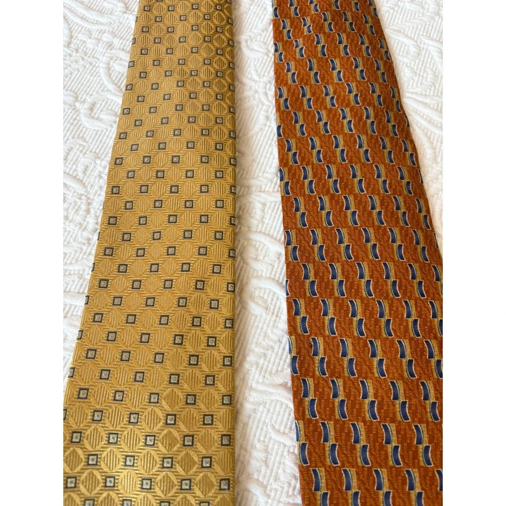 Jos A Bank Executive Collection Silk Tie Bundle Gold &‎ Rust Geometric Mens Ties